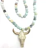 Collier pendentif en corne de bijoux tribaux de bohème avec pierres d'amazonite givrées