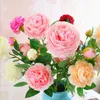 Artificial Rose Flower Fake Wedding Bride Bouquet Real 3 Peony Flower Heads Silk Artificial Flower Touch Rose Flowers Home Decoration LSK170