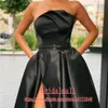Czarne plisy satynowe Afryki Prom Dresses 2020 Sexy boczne szczeliny Formalne suknie wieczorowe Sweep Pociąg Dubaj Arabski Długa sukienka Vestido de Fiesta