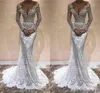 2019 Nuovi abiti da sposa a sirena di lusso Sweetheart maniche lunghe in pizzo Appliques Perle Sash Sweep Train Plus Size Abiti da sposa formali personalizzati