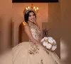 2020 kralen kristallen kant goud quinceanera prom dresses pure nek tule sexy baljurk avondfeest zoete 16 jurk gewaden de soiree