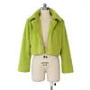 BOOFEENAA Fashion Lime Green Short Faux Fur Coat Winter Neon Fluorescent Warm Cardigan Cropped Jacket Fluffy Teddy Coats C48AH36 Y5428166