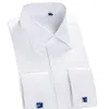 French Cuff Mens Formal Business Dress Shirt Solid Twill Men Party Wedding Tuxedo Shirts with Cufflinks Chest Pocket