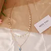 S1211 Heiße Modeschmuck Doppelschicht Kette Halskette Faux Perle Perlen Charm Anhänger Halskette