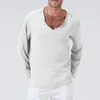 5 Colors Mens T Shirts Linen Loose Men's V-neck Solid Colors Long Sleeve T-shirt Loose Casual Large Size S-4XL