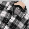 남자 셔츠 도착 남성 가을 겨울 캐주얼 턴 다운 칼라 버튼 격자 무늬 인쇄 긴 소매 탑 블라우스 의류 소프트 카메인