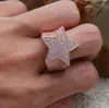 Menmode Koperen Goud Gold Geplaatste ring overdrijven van hoge kwaliteit Iced Out Cz Stone Star Shape Ring Sieraden3001