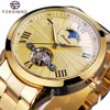 Forsining Skeleton Watches for Men Gold inossidabile cinghia in acciaio inossidabile orologio meccanico orologio di lusso moonfase di lusso tourbillon orologio S2458232