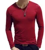 T-shirt à manches longues en coton à col en V pour homme de couleur pure printemps automne T-shirt mince 14 couleurs taille M-2XL1