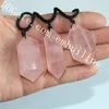 10 sztuk Różowy Podwójny Zakończony Kryształ Point Naszyjnik Polerowany Faceted Natural Rose Kwarc Wand Wisiorek Regulowany Naszyjnik ~ Joy ~ Pokój