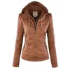 Junelove Women Hoodies Winter Moto Jacket Het Slå ner Collor Damer Ytterkläder Faux Leather Pu Female Jacket Coat