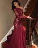 Burgundy Lace Mermai Sukienki bal maturalne 2020 Nowy projekt niestandardowy Made One ramię długie rękaw formalne wieczorne suknie imprezowe vestidos de fies1713766