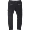 Männer Herbst solide Zipper lässig gewaschene Jeans Männer Jeans schwarz hochwertige Mode Multi-Taschen-Hosen Männer Marke Design