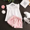 2pcs Crianças Bebés Meninas roupas de verão Lace Tops Floral Shorts Calças Roupa Define Crianças Kid menina cute Lolly Top Calças +