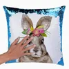 Kaninkudde täcker påsk dekoration sequins tyg kanin tryck dekorativa kasta kuddar hem party dekoration leveranser