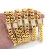 Hip hop kubansk kedja halsband med cz asfalterad lås för män smycken med guld fyllda långkedja kubanska halsband mens smycken