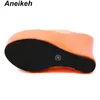 Aneikeh 2019 Sweet PVC Slippers Platform Dames Wedge Dames Dia's Zomer Strandschoenen Duidelijke Transparante Solid Ondiepe Maat 4-11