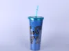 Det senaste 24oz drinkware Creative Universal Glitter Pulver Ren färg Plastkopp med dubbelt lock Straw, Support Custom Logo