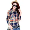 2019 herfst winter dames vrouwelijke casual katoen revers lange mouwen plaid shirt vrouwen slanke bovenkleding blouse tops kleding mx190714