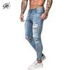 Gingtto skinny jeans för män bleka blå rippad nödsituerad stretch hip hop smal passform byxor super spray på reparerad plus storlek zm45 y19072301