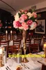Ny elegant bröllopsbord Centerpiece dekoration mental blomma stå guld silver vas ljushållare stå dekor0012
