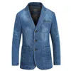 Nieuwe heren denim blazer mannen mode katoen vintage pak jas 4xl mannelijke blauwe jas denim jas mannen slanke dikke jeans blazers cy2182187n