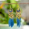 Boucles d'oreilles longues pampilles en plumes noires pour femmes, bijoux tibétains ethniques Boho Dangle Jhumka, boucles d'oreilles de tribu de feuilles Oorbellen