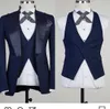 Mode Marineblau Mann Anzug Hochzeit Blazer Mantel Weste Hose Sets Bräutigam Smoking (Jacke + Hose + Weste + Krawatte) K72
