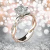 Round diamond Wedding Ring band For Women Thin Rose Gold Color Twist Rope Stacking crystal rings