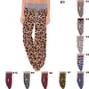 Leopard Wide Leg Pants Women High Waist Comfy Stretch Plaid Sunflower Drawstring Yoga Pants Sleepwear Maternity Trouses LJJO7510-13