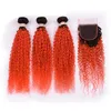 Ombre color #t 1b / orange rot kinky lockige remy menschliche haarbündel mit 4x4 spitze schließung
