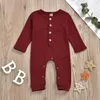 Kids Clothes Baby Article Pit Rompers Toddler Solid Long Sleeve Jumpsuits Onesies Infant Soft Cotton Button Bodysuit Climbing Suit PY644