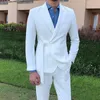 白いスリムフィットボーイフレンドの男性2ピースピークラペルカスタムウェディングタキシードマンファッション服セットジャケット