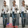 Goocheer Wysokiej Jakości Kobiety Ciepły Miś Teddy Bear Skórzany Skórzany Patchwork Kieszonkowy Długi Rękaw Slim Kurtka Zip Up Oversize Outwear Płaszcz