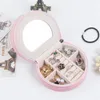 Caixa de jóias Organizador PU couro jóias caso com espelho para anéis brincos colar presentes de viagem caixas meninas mulheres