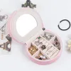 Jewelry Box Organizer PU Leather Jewellery Case with Mirror for Rings Earrings Necklace Travel Gifts Boxes Girls Women