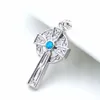 Fashion- Pendant Celtic Cross with Ocean Blue Fire Opal