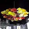 램프 실내 핸드 블로우 아트 천장 조명 장식 꽃 샹들리에 가벼운 이탈리아 무라노 유리 플레이트 펜던트 샹들리에 램프