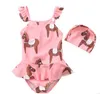 Barn badkläder swan ruffle tjejer bikini simma kepsar baby flamingo blommig baddräkt tecknad randig bad kostym tankini mode rompers byp5206