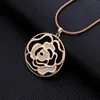 Rose Gold Necklace Women Hollow Flower Long Sweater Chain Statement Necklace Vintage Crystal Jewellery collares de moda New