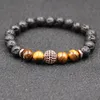 4 styles de perles de pierre de lave noire naturelle, bracelet élastique en pierre d'oeil de tigre, roche volcanique perlée, cordes à main, bracelets en laiton