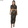 Outono Leopardo Imprimir Saia das Mulheres Manga Longa Tee Curto Bodycon Midi Maxi Saia Terno Dois Peça Set Elegant Tracksuit S-XL