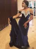 2020 Royal Blue Velvet Prom fora do ombro Lace Applique Pluning V Neck Varrer Train Mermaid Africano Vestido de Noite VESTIDO DE NOCHE