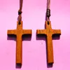 Vintage wooden Cross pendant necklace women Christ Jesus Cross sweater chain men handmade carving stylish 12pcs253b