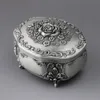 Romantic Oval Rose Carving Jewelry Case Jewellery Box Small Vintage Pewter Color Metal Trinket Casket for Ring Earrings Necklace Wedding Favors