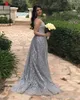 Incroyable arabe sexy bling Robes de bal col haut sans manches Sliver Paillettes gaine overskirts Party Celebrity Robes de soirée Wear Plus Size