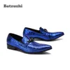 Batzuzhi chaussures de luxe faites à la main hommes bout pointu chaussures habillées en cuir sans lacet bleu fête mariage hommes chaussures Zapatos Hombre, US6-12