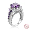 ビンテージスタイリッシュな円形の石2月の誕生石紫の宝石のリング女性シルバーフィンガーリングブライダルウェディングジュエリー恋人ギフト