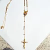 Loyal Cool 22 K 24 K Baht thaïlandais fin or rempli croix/Crucifix pendentif Rosario chapelet perles collier chaîne 60 CM + 10 CM de long