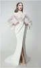 Prom Dresses Nowy 2020 Koronki Appliqued Długie Rękawy Side Split Syrenka Suknie Wieczorowe Sweep Pociąg Specjalna okazja Dress Dress